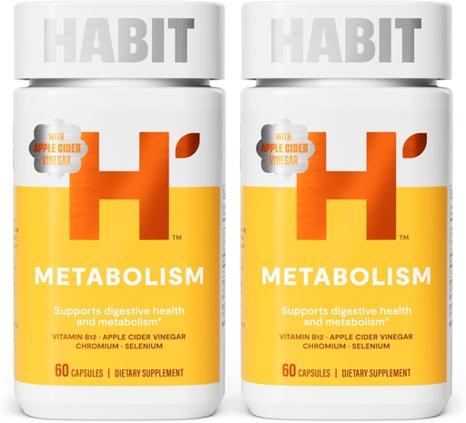 [BRSRAZYYPMFRMELG] Habit Metabolismus Dodatek 2 Balení (120 Kapsle) - Podporuje trávicí zdraví a metabolismus, Vitamin B12, Selen, Chrom, jablečný ocet, Vegan, Non- GMO