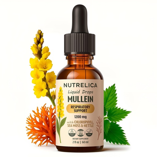 [BRSREHAHBEGREH3P] Mullein with Chlorophyll, Sea Moss & Nettle – Lung Support – 1200mg, No Sugar, Alcohol-Free, Vegan, Non-GMO