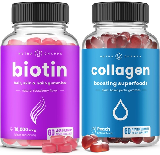 [BRSROGAFDIPAAELK] NutraChamps Biotin Gummies and Collagen Boosting Gummies 2 Pack Bundle