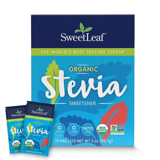 [BRSWKYDYBIAWC2YZ] SweetLeaf Organic Stevia Powder Packets - Zero Calorie Sweetener with Stevia Leaf Extract, No Artificial Sweetener Additive, Sugar Free, Keto Friendly, Non GMO, Gluten Free - 70 Packets (Pack of 1)
