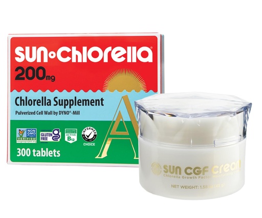 [BRSW2AL4B4IBEFI6] Sun Chlorella Beauty Within Bundle - Chlorella Supplement (200 mg, 300ct) Plus Advanced Moisturizing Anti-Aging Skin Cream (1.58 oz)