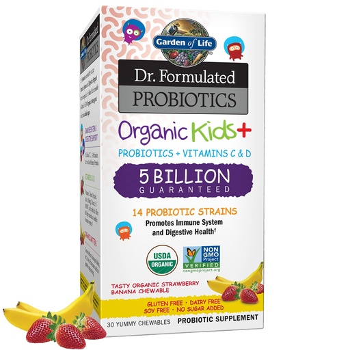 [BRSWGZATCN6W2HL6] Garden of Life Dr. Formulated Probiotics Organic Kids+ - Digestive Health Support with Prebiotic Fiber & Vitamins C & D - Supports Immune Function - Strawberry Banana, 30 Yummy Chewables