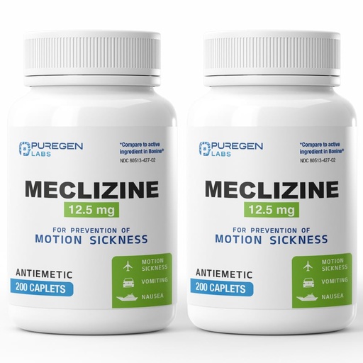 [BRSRECY3ORYBQ337] Puregen Labs Meclizine 12.5 mg Antiemetic 400 Caplets Total | Motion Sickness Relief - Prevent Nausea, Vomiting, and Dizziness | Dairy Free | Value Pack – 2 Pack
