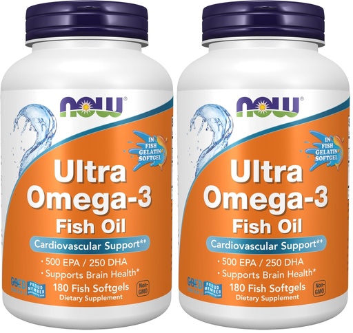 [BRSRGGQKBADRSGT4] NOW Foods Supplements,Ultra Omega-3,500 EPA and 250 DHA,Cardiovascular Support*,180-Fish Gelatin Softgels,(Pack of 2)