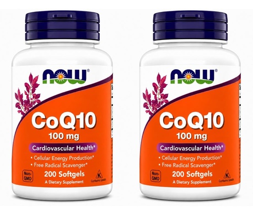 [BRSRYZT7B4HR4HTB] NOW Foods Supplements, CoQ10 (Coenzyme Q10) 100 mg, Pharmaceutical Grade, Cardiovascular Health*, 200 Softgels Pack of 2