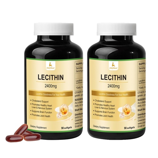 [BRSREBARCEBGMHY4] JulyDeer 2 Bottles Sunflower Lecithin 2400mg 90 Softgels Rich in Phosphatidyl Choline, Non-GMO, Soy Free, Gluten Free Supplement Nervous System Support