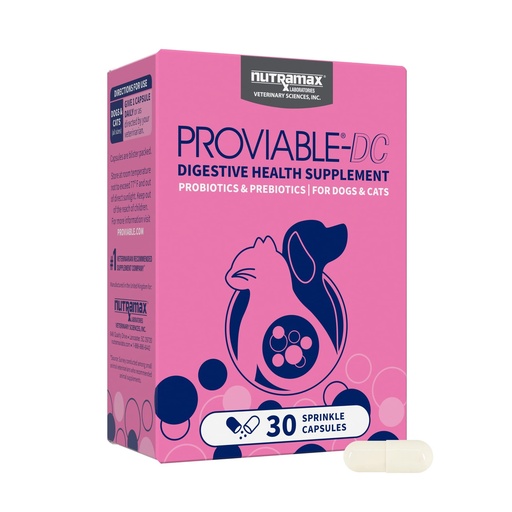 [BRSWIZ3ZBECGE2Y3] Nutramax Proviable Probiotics for Dogs and Cats, Daily Digestive Health Supplement with Multiple Strains of Bacteria, Cat and Dog Probiotics Plus Prebiotics, 30 Capsules
