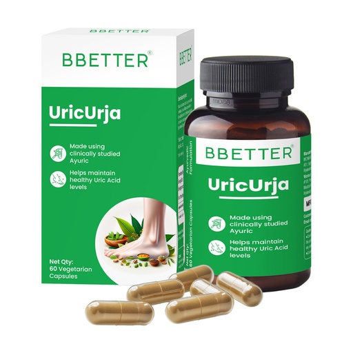 [BRSRAGQQO4FRQ3LP] BBETTER UricUrja - Lab Tested Ayurvedic Medicine for Uric Acid Levels Management | Supports Kidney Health | Gout Pain Relief Medicine | 60 Capsules for Healthy Uric Acid Levels