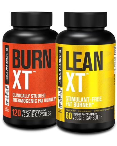[BRSRAED7AV6QECDU] Jacked Factory Burn-XT Clinically Studied Fat Burner & Weight Loss Supplement - Appetite Suppressant & Energy Booster (120 Capsules) & Lean-XT Caffeine-Free Fat Burner (60 Capsules)