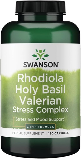 [BRSWIY36BR6AOHD4] Swanson Rhodiola Holy Basil Valerian Stress Complex 225/225/225 Stress Wellbeing Relaxation Support Milligrams 180 Capsules