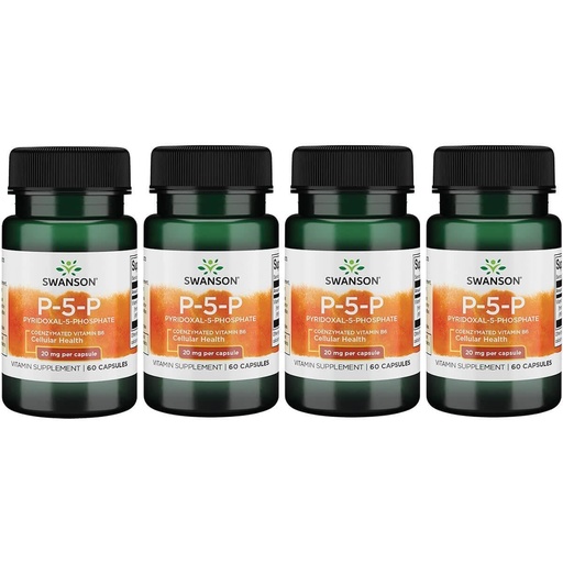 [BRSWGAAKDIFRACY2] Swanson P-5-P (Pyridoxal-5-Phosphate) Coenzymated Vitaminb-6 20 Milligrams 60 Capsules (4 Pack)