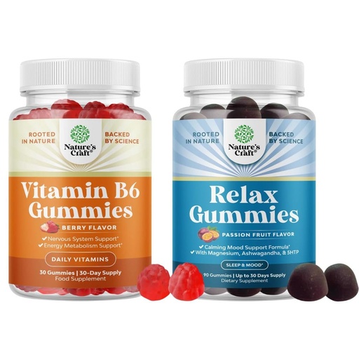 [BRSRG2TYDIFWM2DG] Bundle of Potent Vitamin B6 Gummies for Adults - Vitamin B Complex Supplements for Nervous System and Pure Calm and Relaxing Magnesium Supplement - Magnesium for Stress Support & Rest Ease for Adults