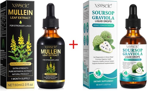 [BRSRAA36CIHBMF36] Mullein Drops for Lungs Cleans and Soursop Bitters Liquid,Mullein Leaf Extract Tincture with Chlorophyll,Soursop Multivitamin Drops,Natural Herbal Supplement for Men and Women
