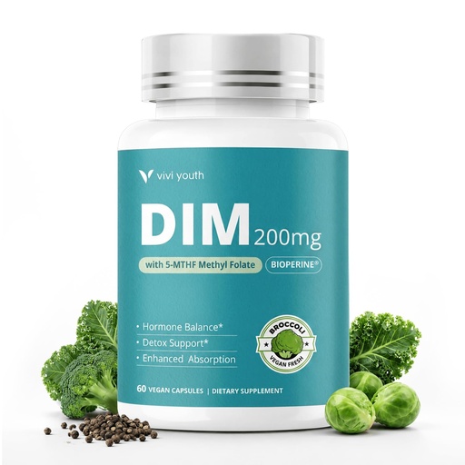 [BRSRGHY5OECRM335] DIM Supplement 200 mg, Hormone Balance for Women & Men, Estrogen Balance, Menopause & PMS Support - Hormonal Acne Care, 7-in-1 Complex with BioPerine®, NAC & Calcium D-Glucarate, Vegan 60 Capsules