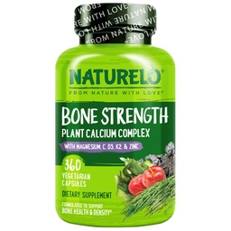 NATURELO Calcium Supplement - with Vitamin C, Vitamin D3, K2, and Calcium Magnesium Zinc for Bone Strength with Calcium 600mg - Plant-Based, 360 Vegetarian Capsules, Non-GMO, Soy & Gluten-Free