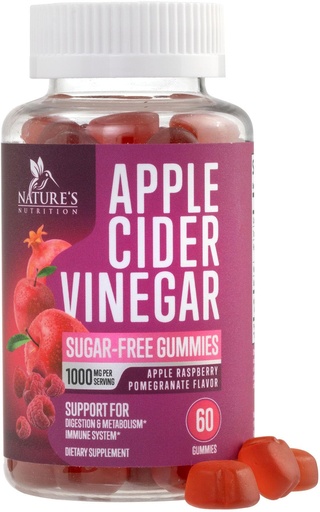 [BRSW2ZI6CJ5RMH32] Apple Cider Vinegar Gummies 1000mg per Serving - Sugar Free Max Strength ACV Gummy Vitamins Supplement, Advanced Formula, Vitamin B12 Supports Metabolism & Energy, Keto Friendly, Vegan, 60 Gummies