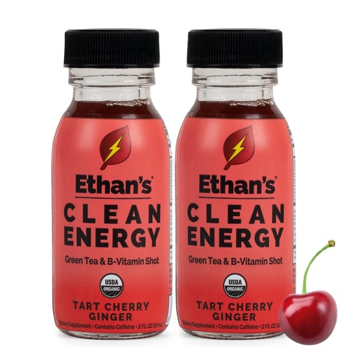 [BRSWYBL2BAMGCF3J] Ethan's Organic Clean Energy Shots Tart Cherry Ginger, 2 Pack of 2oz | 150mg Caffeine | Green Tea, Guayusa, Lion's Mane & Cordyceps | Sugar-Free, Vegan, Gluten-Free, USDA Organic