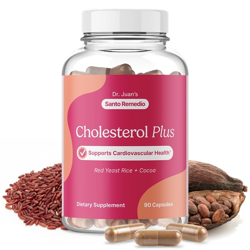 [BRSREFQRAAPQ2AI4] Santo Remedio Cholesterol Plus with Red Yeast Rice & Cocoa, Cardiovascular Support Supplement for Heart Health, Gluten-Free, Non-GMO Capsules, 30 Servings | Gift for Wellness Care