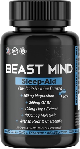 [BRSRA2QRAV6G2HLV] Non-Habit formant aide au sommeil: Réveillez-vous Rafraîchi - Formule puissante avec la mélatonine, GABA, racine valériane, camomille, Magnésium pour le sommeil repos et profond - 30 Capsules