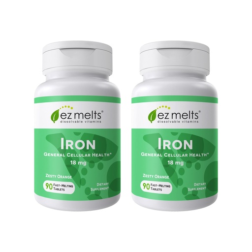 [BRSROHAQOZ6A4FA2] EZ Melts Iron - Supplement for Daily Energy & Iron Support - with Vitamin C - No Artificial Flavors - Non-GMO & Vegan - Zesty Orange - 180 Dissolvable Tablets (180 Servings)