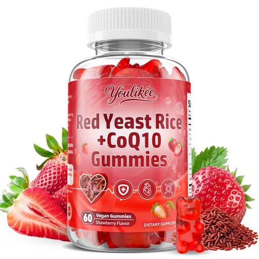 [BRSRGFA5CEIAIFI4] Red Yeast Rice Gummies 1200mg with CoQ10 100mg, Red Yeast Rice Supplement | Supports Cellular Energy Production and Natural Antioxidant Defense, Vegan, Gluten-Free, Strawberry Flavor, 60 Count