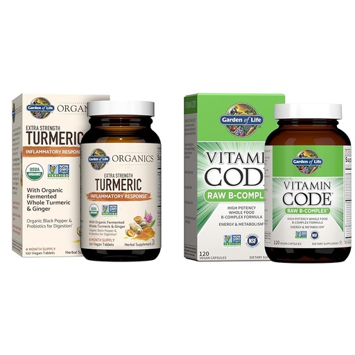[BRSRAZYRCUCAAADZ] Garden of Life Turmeric Inflammatory Response 120 Tablets & Vitamin B Complex 120 Vegan Capsules