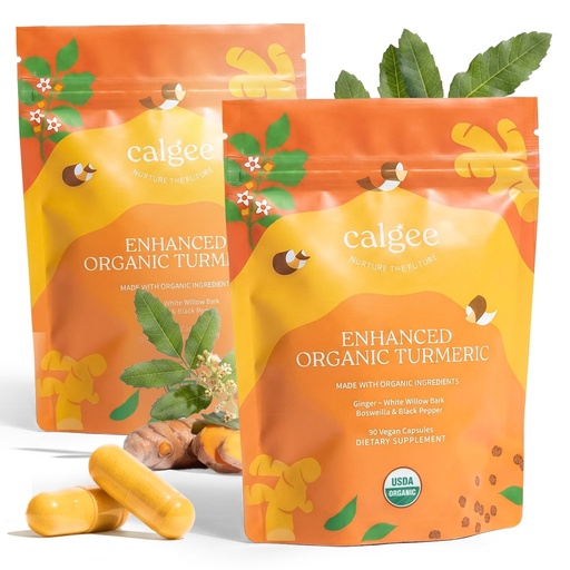 [BRSREHYZBF4BSELF] Calgee Organic Turmeric Curcumin Supplement | USDA Organic, 3rd Party Tested | 5-in-1 with Boswellia, White Willow, Ginger & Black Pepper | Vegan Joint Support | Made in USA | 180 Ct