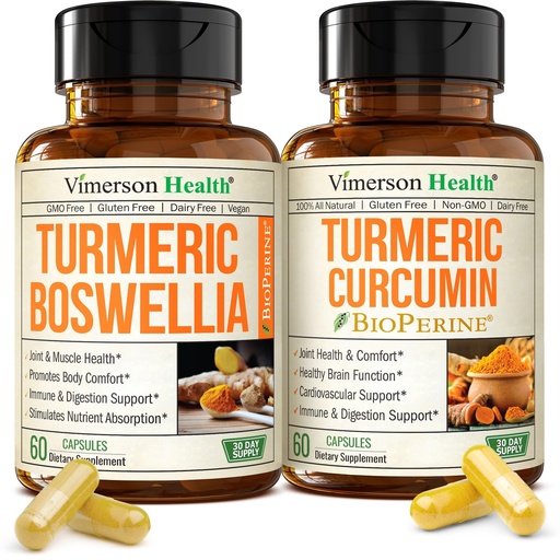 [BRSREAA2OIPQGE32] Turmeric Boswellia + Turmeric Curcumin Supplement Bundle – Organic Turmeric, Ginger Root + Tumeric Extract (95% Curcuminoids) for Joint Support & Digestive Health - Pure Curcumin with Black Pepper
