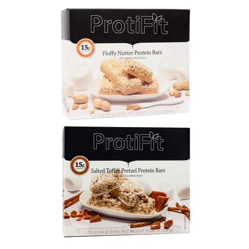 [BRSRMZIRCAHGAEQY] PROTIFIT - Low Calorie Fluffy Nutter & Salted Toffee Pretzel Protein Bar 2 Pack, High Protein, 15g Protein, Low Carb, Low Sugar, Ideal Protein Compatible, 7 Servings Per Box, (2 Pack)