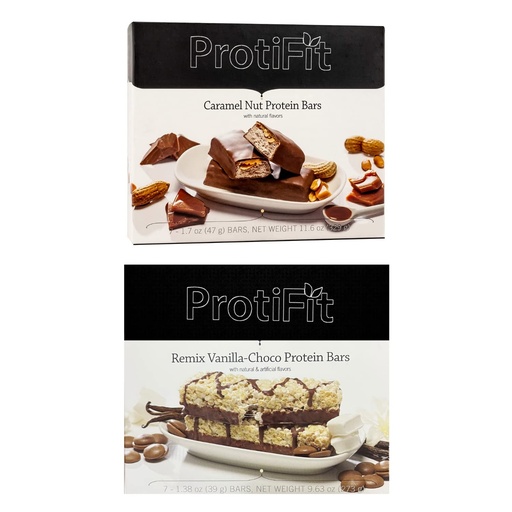 [BRSRMZAEPN5BEEI7] PROTIFIT - Low Calorie Caramel Nut & Remix Vanilla-Choco Protein Bar 2 Pack, High Protein, 15g Protein, Low Carb, Low Sugar, Ideal Protein Compatible, 7 Servings Per Box, (2 Pack)