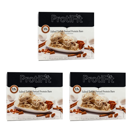 [BRSRMZD3O4OWO2A3] PROTIFIT - Low Calorie Salted Toffee Pretzel Protein Bar 3 Pack, High Protein, 15g Protein, Low Carb, Low Sugar, Ideal Protein Compatible, 7 Servings Per Box, (3 Pack)