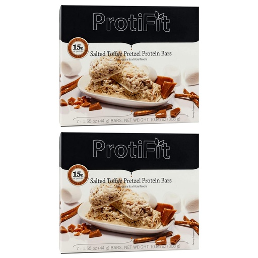 [BRSRMZD3OAGR42D7] PROTIFIT - Low Calorie Salted Toffee Pretzel Protein Bar 2 Pack, High Protein, 15g Protein, Low Carb, Low Sugar, Ideal Protein Compatible, 7 Servings Per Box, (2 Pack)