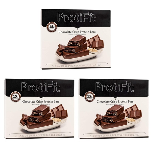 [BRSRMZD3OAHQGE3V] PROTIFIT - Low Calorie Chocolate Crisp Protein Bar 3 Pack, High Protein, 15g Protein, Low Carb, Low Sugar, Ideal Protein Compatible, 7 Servings Per Box, (3 Pack)