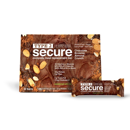 [BRSRGFD5AQOQGCQ3] ANDREW LESSMAN Type 2 Secure Complete Meal Replacement Bars (Stevia) – Chocolate Brownie Almond Crunch – 36 ct box – 10g Protein, 0g Added Sugar, 16 Essential Vitamins & Minerals, Gluten-Free, Vegan