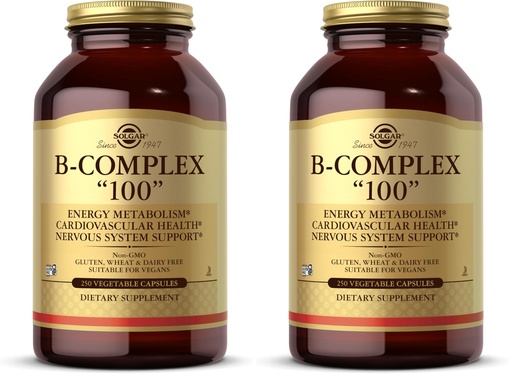 [BRSRGGQKOIGQ4E3Z] Solgar B-Complex 100",250 Vegetable Capsules - Nervous System Support - Supports Energy Metabolism - Non-GMO,Vegan,Gluten Free,Dairy Free,Kosher - 250 Servings,(Pack of 2)