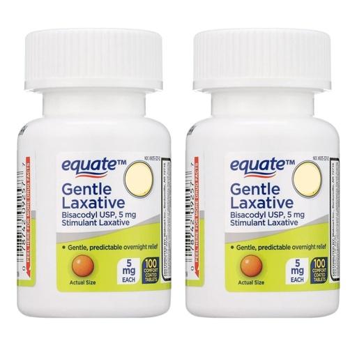 [BRSREGQDCN6RAF36] 2 Pack 5mg Each Laxative Tablets – Gentle Constipation Relief – 100 Count x 2 Bottles – Stimulant Laxative for Daily Use – Fast-Acting, Overnight Relief