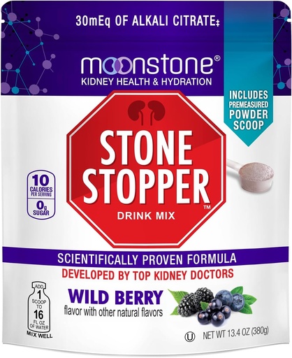 [BRSW2CT7AV7RMHYU] Steinstopper Drink Mix, Wild Berry, Nyrestein Forebygging, Kalsiumoksalatbeskytter, Alkali Citrat støtte, utviklet av urologer for å forbedre Hydration og støtte Nyre helse, 30 dagers forsyning