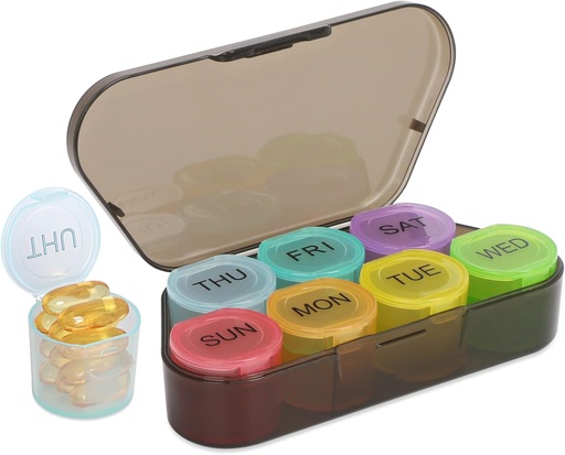 [BRSROYY7PMHQKC3Z] NatureTouch Weekly Pill Організатор, BPA Free Medicine Організатор Rainbow 7 Day Pill Box, Щоденний портативний підвіконня для таблеток / Vitamin / Fish Oil /Supplements [Останній версії],Чорний