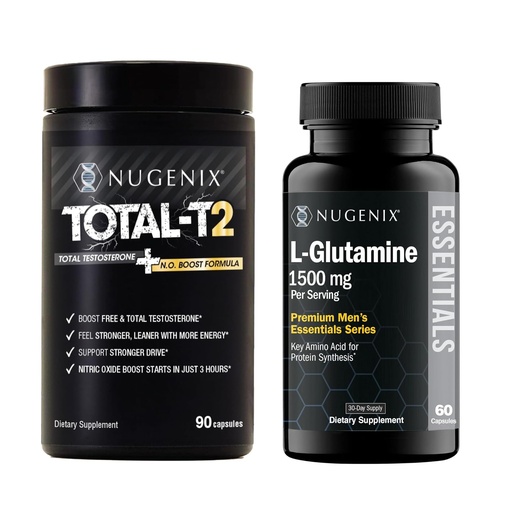 [BRSRYZQ3CUFGE3Q3] Nugenix Total-T2 Testosterone Booster for Men + Essentials L-Glutamine Supplement 1500mg - Bundle