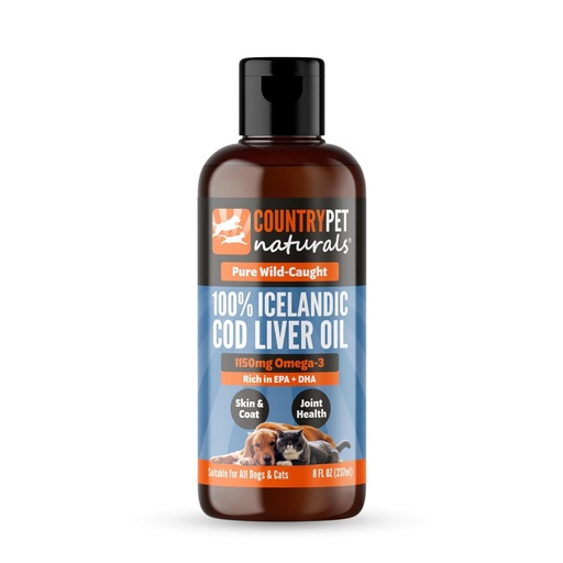 [BRSRG2QODNYWEHQ3] Wild-Caught Pure Icelandic Cod Liver Oil for Dogs & Cats 8oz, Single-Ingredient, 1150 mg Omega-3, High EPA/DHA, Natural Vits A&D, Supports Healthy Skin, Coat & Mobility, 8oz bottle