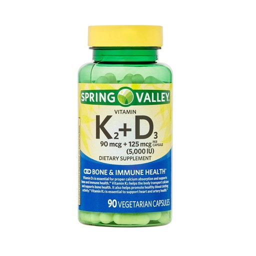 [BRSRGYAZAAMR63LF] Vitamin D3 K2 5000 IU – 90 Vegetarian Capsules, High Potency D3 with K2 Supplement, Vitamina D3 con K2, Formula for Bone and Immune Support (Pack of 1)