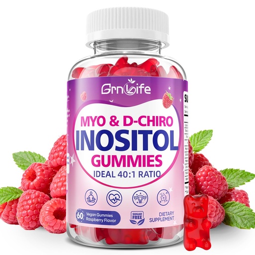 [BRSRGFD6AEBAG3L5] Myo-Inositol & D-Chiro Inositol Gummies for Women, 40:1 Ratio Inositol with Vitamin D3, Magnesium Glycinate, Methyl Folate for Female Health & Wellness, Sugar Free, Raspberry Flavor, 60 Count