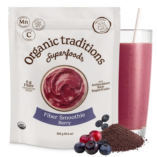 [BRSREAQCOQARU3Q2] Organic Traditions Fiber Smoothie Berry, Prebiotic Fiber Powder with Chia, Flax, Acacia, Psyllium, Superfruits and Superfood Blend, Supports Digestive Health and Daily Wellness, 300g /10.6oz