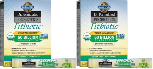 [BRSRGGQLDEGQGADJ] Garden of Life Dr. Formulated Probiotics Fitbiotic Weight Management Powder,50 Billion CFU & Prebiotic Fiber,Organic & Non-GMO Digestive Gut Health Probiotic Supplement,20 Serving Packets,(Pack of 2)