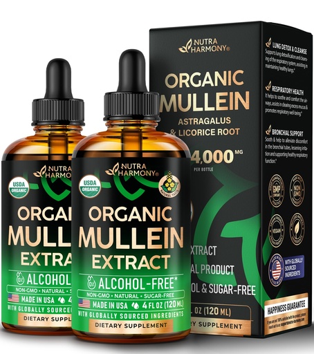[BRSRAEAEO4AWMETK] Mullein Drops for Lungs - USDA Organic Liquid - Mullein Leaf Extract Supplement - for Women & Men - Lung & Bronchial Cleanse for Smokers - Respiratory Health Support - As Tincture, Tea, Pills - 2 Pack