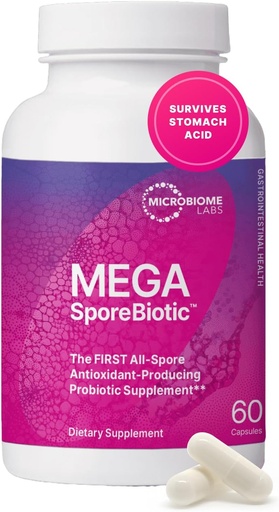 [BRSWGBQDO4ORYYL4] Microbiome Labs MegaSporeBiotic Probiotics for Women & Men - Spore Based Probiotics for Digestive Health - Shelf Stable & Travel-Friendly (60 קפסולות)