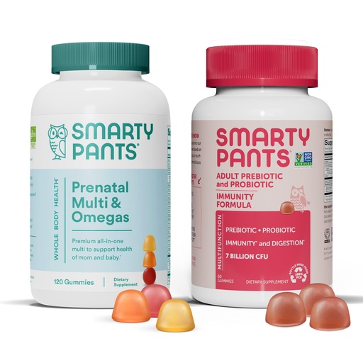 [BRSW2BI3C54BACI2] SmartyPants Prenatal Multivitamins and Probiotic Immunity Bundle: Omega 3 Fish Oil (EPA/DHA), Biotin, Methylfolate, Vitamin D3, C, Digestive & Immune Support Supplement (30 Day Supply)