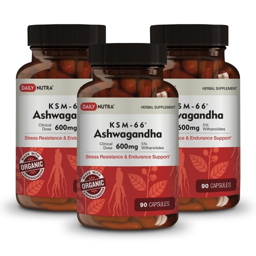 [BRSWKFQHOAHAKYI5] DailyNutra KSM-66 Ashwagandha 600mg Organic Root Extract - High Potency Supplement with 5% Withanolides | Supports Relaxation, Focus, & Energy (270 Capsules)