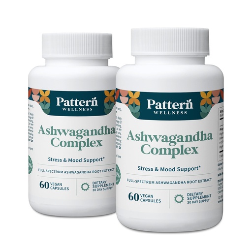 [BRSRE2YLAB5RSDIV] Pattern Wellness Ashwagandha Complex for Men & Women – Organic KSM-66® & Black Pepper Extract – Supports Stress Response & Energy Balance – Non-GMO – 120 Vegan Capsules