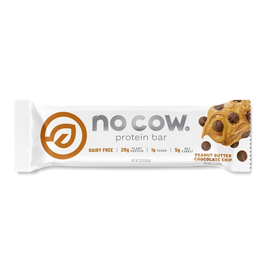 [BRSWKZYTBAJWMDDO] No Cow Vegan Protein Bar, Peanut Butter Chocolate Chip | 20g Plant-Based Protein, High Fiber, Gluten-Free, Dairy-Free, Soy-Free, Keto-Friendly Snack Bars with Low Sugar | 1 Bar